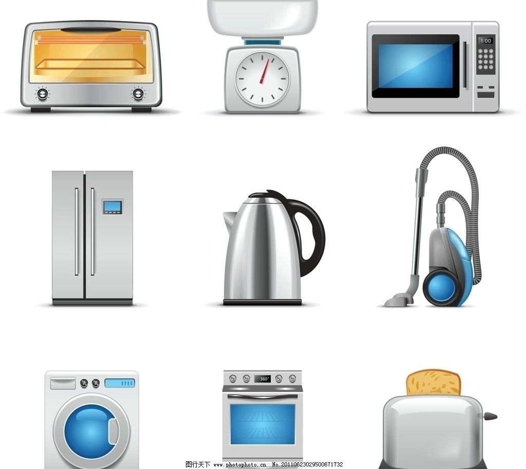 家用電器圖標(biāo)圖片,電烤箱 電熱水壺 吸塵器 冰箱 洗衣機(jī)-