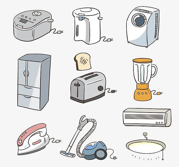 卡通插畫家電集合